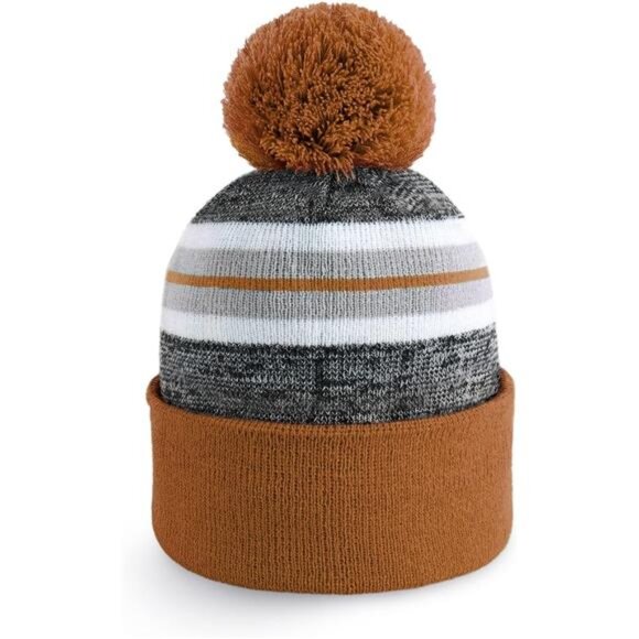 Plain Color Stripe Beanies for Men and Women Camel - Picture 1 of 6